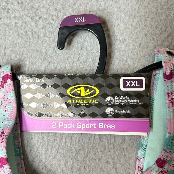 Athletic Works Bra Girls XXL Multicolor 2 Pack High Neck Keyhole Sports Bra NEW - Picture 3 of 9